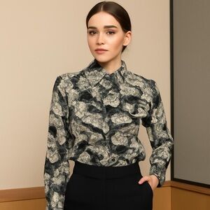 CAbi Black and Gray Patterned Blouse